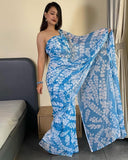 Quick and Stylish: Sky Blue Georgette Saree for One-Minute Wear, Perfect for Busy Days