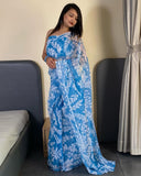 Quick and Stylish: Sky Blue Georgette Saree for One-Minute Wear, Perfect for Busy Days