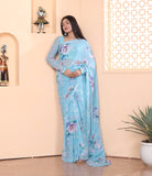 One Minute Wear sky blue-Color Georgette Saree for Effortless Elegance and Style