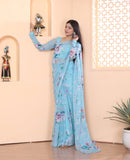 One Minute Wear sky blue-Color Georgette Saree for Effortless Elegance and Style