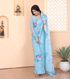 One Minute Wear sky blue-Color Georgette Saree for Effortless Elegance and Style