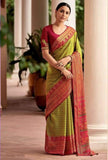 Premium Parrot Green Kanjivaram Saree with Mesmerizing Design and Perfect Matching Border