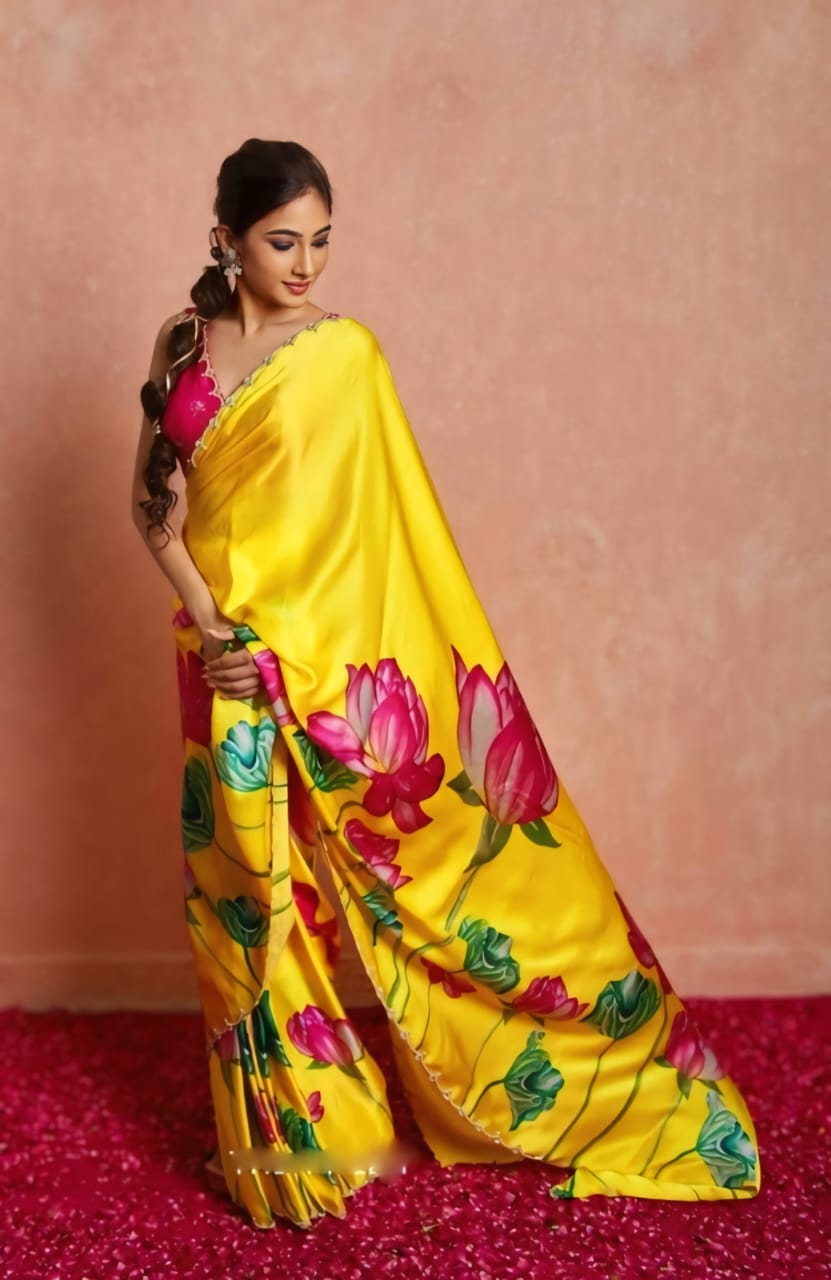 Effortless Elegance: Satin Ready-to-Wear Saree with Stitched Blouse Included