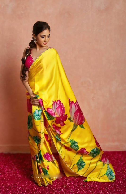 Effortless Elegance: Satin Ready-to-Wear Saree with Stitched Blouse Included