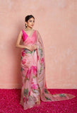 Refreshing 1-Minute Ready To Wear Baby Pink Organza Silk Saree