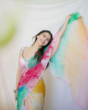 Vibrant Multi-Color Georgette Saree with Pre-Stitched Draping for Effortless Style