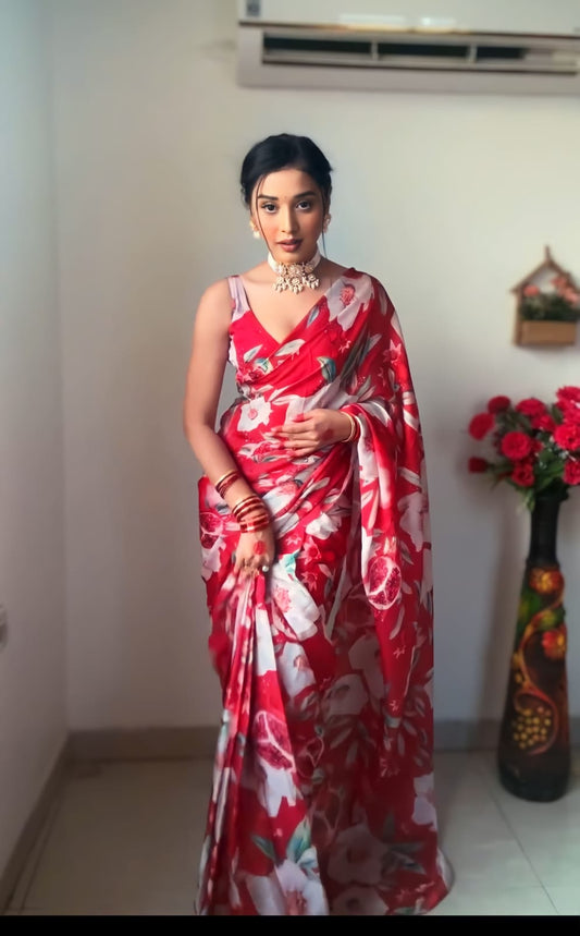 Red Georgette One-Minute Saree With Perfect Blend of Style and Simplicity