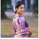 Mesmerizing Peacock Motif Pink Kanjivaram Silk Saree with Blue Matching Border