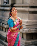 Glamorous Kanjivaram Silk Pink Saree with Elegant Border and All-over Pallu