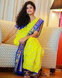 Graceful Lemon Kanjivaram Silk Saree with Elegant Parrot Motif Design