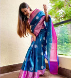 Charming Blue Kanjivaram Silk Saree with Intricate Pallu and Matching Border