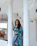 Festive Rama Kanjivaram Saree with Pinkish Zari and Matching Border Details