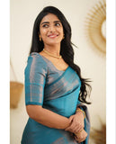 Elegant Firozi Color Kanjivaram Silk Saree with Stunning Matching Border for Festive Looks