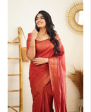 Elegant Red Color Kanjivaram Silk Saree with Stunning Matching Border for Festive Looks