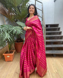 Classic Rani Pink Kanjivaram Saree in Soft Silk with Eye-Catching Matching Border