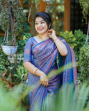 Classic Blue Kanjivaram Saree in Soft Silk with Matching Border Detail