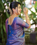 Classic Blue Kanjivaram Saree in Soft Silk with Matching Border Detail