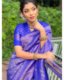 Unmatched Elegance: Blue Kanjivaram Saree with Stunning Borders