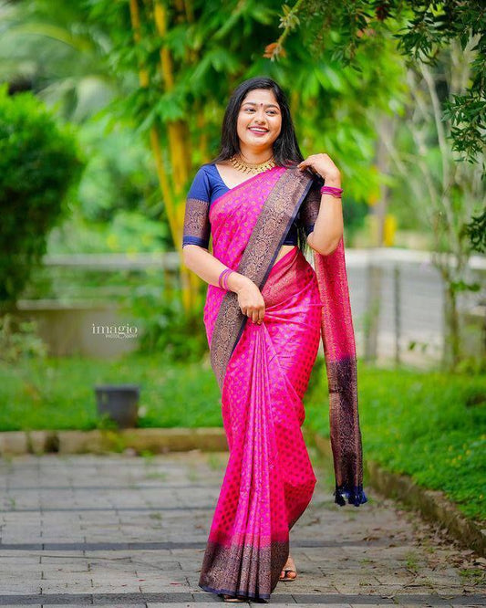 Luxurious Pink Kanjivaram Saree in Soft Silk with a Unique Matching Border