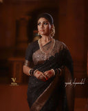 Premium Black Cotton Saree Featuring Matching Border - Graceful Ethnic Wear for Women