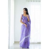 Graceful Lavender Cotton Saree With Matching Border Design - Ultimate Festive Attir