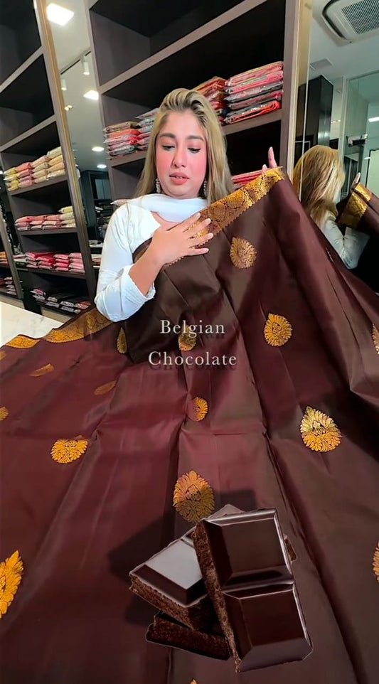 Belgium Dark Chocolate Color Kanjivaram Soft Silk Saree